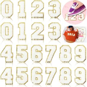 NICEVINYL Iron on Chenille Numbers Patches: 3.14inch White Large Varsity Iron on Numbers Applique Patches for Hats Clothing Jackets Backpacks 20PCS