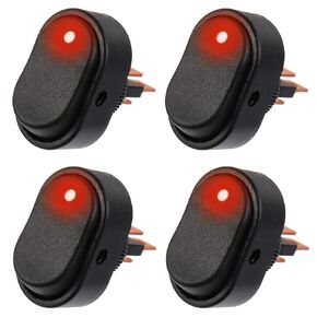 12V 30A SPST 3 pin 2 Position Waterproof LED Rocker Switch for Car Truck RV Motorcycle Boat Marine Control(Pack of 4pcs,Red)