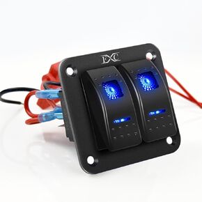 FXC Pre-Wired 3 Gang Rocker Switch Aluminum Panel with 40A Inline Fuse, Waterproof 6-Pin On-Off Car Boat Switch, Blue LED Switch Panel for Marine Boat Automotive RV Truck ATV Vehicles 12V/24V