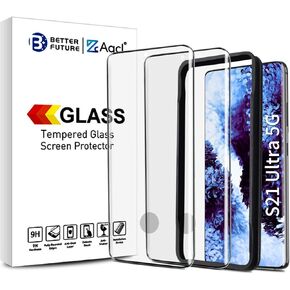 AACL Screen Protector for Samsung Galaxy S21 Ultra 5G,6.8 Inch,Curved Tempered Glass,Compatible with Ultrasonic Fingerprint Scanner,2 Pack,Black