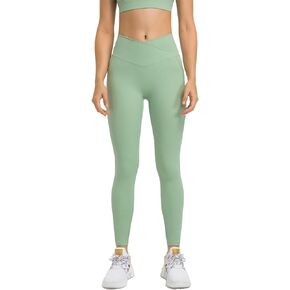 altiland Women's Crossover Waist No Front Seam 7/8 Workout Leggings with Pockets - Buttery Soft High Waist Running Yoga Pants
