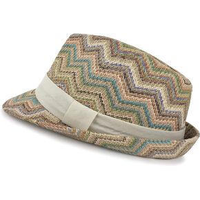 Bohemian Summer Straw Fedora Hat with Chevron Zigzag Pattern