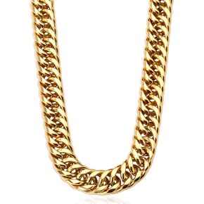 Gold Cuban Link Chain for Women Men, 9mm 18K Gold Plated Chunky Cuban Curb Link Chain Choker Necklace