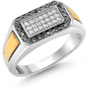 Gem Stone King Men's 925 Sterling Silver and 10K Yellow Gold Black Diamond and White Lab Grown Diamond Ring (0.43 Cttw, 9.5MM Width, Available in Size 7,8,9,10,11,12,13)