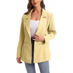 Women's Long Sleeve Open Front Blazer with Zipper Pockets