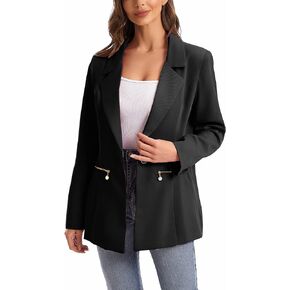 Women's Long Sleeve Open Front Blazer with Zipper Pockets