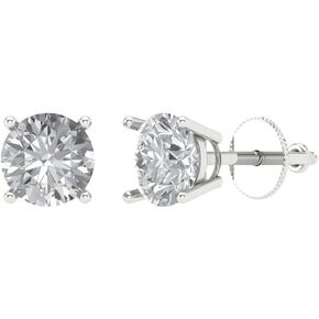 Clara Pucci 2.1 ct Round Shape VVS1 Solitaire Studs Genuine Clear Simulated Diamond 18K White Gold Designer Screw Earrings back