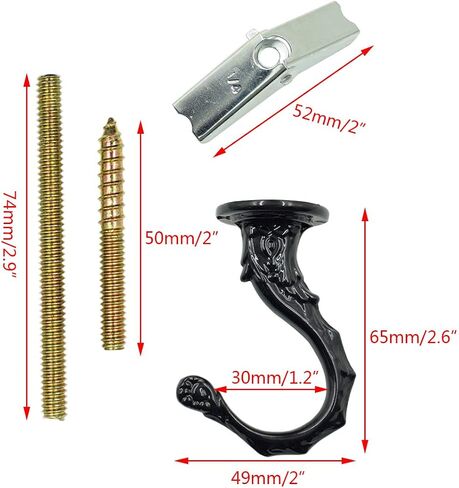 Eilumduo 65mm/2.6" Ceiling Hooks - Heavy Duty Swag Hook with Steel Screws Bolts and Toggle Wings for Hanging Plants Ceiling Installation Cavity Wall Fixing Black - (2 Sets) in Kuwait