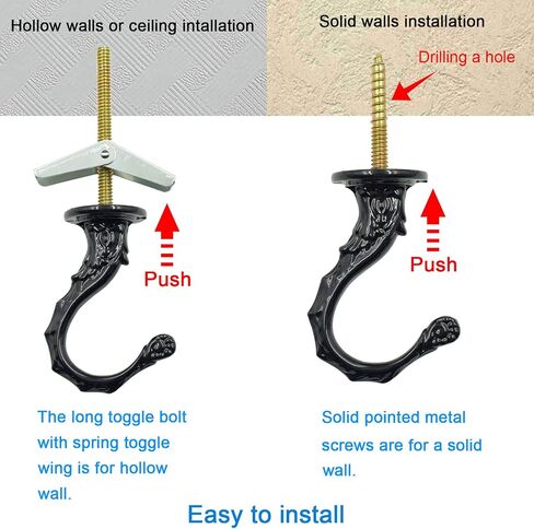 Eilumduo 65mm/2.6" Ceiling Hooks - Heavy Duty Swag Hook with Steel Screws Bolts and Toggle Wings for Hanging Plants Ceiling Installation Cavity Wall Fixing Black - (2 Sets) in Kuwait