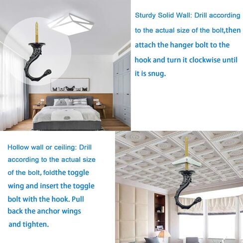 Eilumduo 65mm/2.6" Ceiling Hooks - Heavy Duty Swag Hook with Steel Screws Bolts and Toggle Wings for Hanging Plants Ceiling Installation Cavity Wall Fixing Black - (2 Sets) in Kuwait