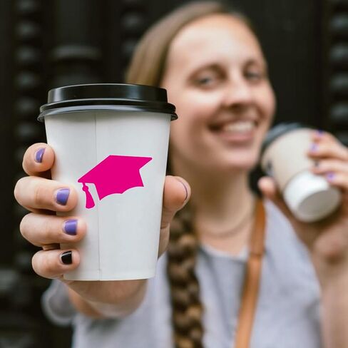 80PCS Pink Graduation Cap Label Stickers Self-Adhesive Grad Hat Stickers Sealing Labels Grad Party Favor Decor for College High School Graduation Envelopes Chocolate Cards Gift Wrap (Light Pink) in Kuwait