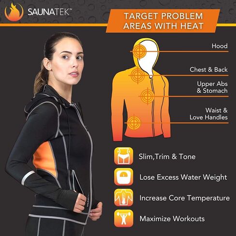 Women's Sauna Sweat Suit Paneled Hooded Jacket for Exercise and Heat Training, Neoprene in Saudi Arabia