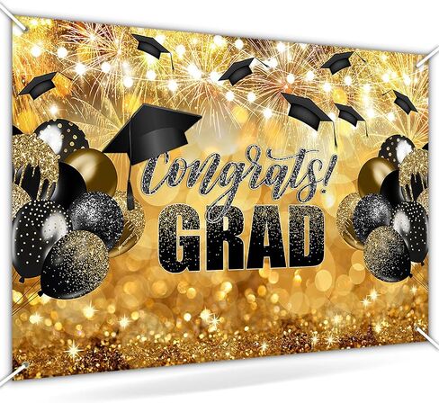 Avezano Congrats Grad Backdrop Black Gold Glitter Graduation Party Decorations Photography Background Class of 2024 Celebration Prom Party Photoshoot Photobooth (7x5ft) in Saudi Arabia