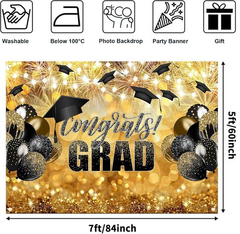 Avezano Congrats Grad Backdrop Black Gold Glitter Graduation Party Decorations Photography Background Class of 2024 Celebration Prom Party Photoshoot Photobooth (7x5ft) in Saudi Arabia
