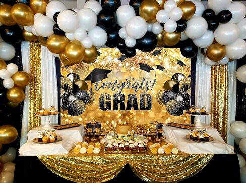 Avezano Congrats Grad Backdrop Black Gold Glitter Graduation Party Decorations Photography Background Class of 2024 Celebration Prom Party Photoshoot Photobooth (7x5ft) in Saudi Arabia