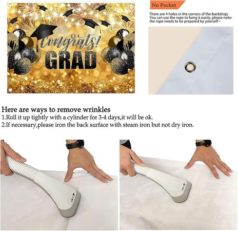Avezano Congrats Grad Backdrop Black Gold Glitter Graduation Party Decorations Photography Background Class of 2024 Celebration Prom Party Photoshoot Photobooth (7x5ft) in Saudi Arabia