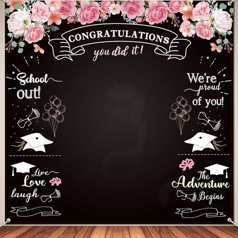 Sumind Graduation Backdrops for Photoshoot, Congratulation Backdrop Fabric Floral Chalkboard Congrats Photography Background Grad Backdrop for Graduation Prom Party Decor Photo, 70.9 x 70.9 Inch in Saudi Arabia