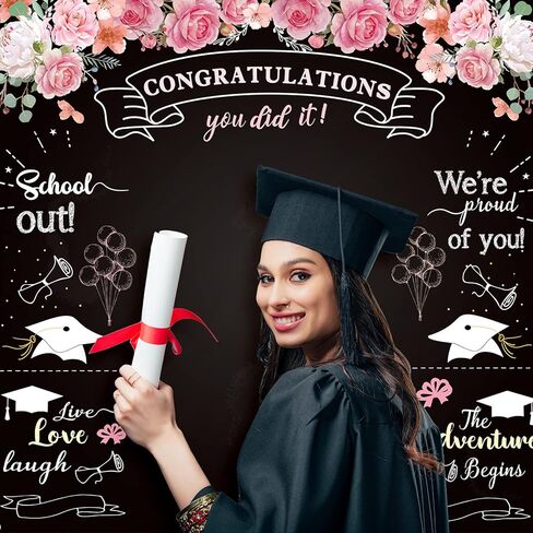 Sumind Graduation Backdrops for Photoshoot, Congratulation Backdrop Fabric Floral Chalkboard Congrats Photography Background Grad Backdrop for Graduation Prom Party Decor Photo, 70.9 x 70.9 Inch in Saudi Arabia