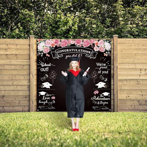 Sumind Graduation Backdrops for Photoshoot, Congratulation Backdrop Fabric Floral Chalkboard Congrats Photography Background Grad Backdrop for Graduation Prom Party Decor Photo, 70.9 x 70.9 Inch in Saudi Arabia