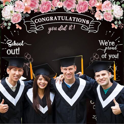 Sumind Graduation Backdrops for Photoshoot, Congratulation Backdrop Fabric Floral Chalkboard Congrats Photography Background Grad Backdrop for Graduation Prom Party Decor Photo, 70.9 x 70.9 Inch in Saudi Arabia