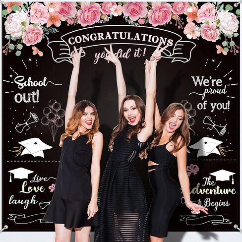 Sumind Graduation Backdrops for Photoshoot, Congratulation Backdrop Fabric Floral Chalkboard Congrats Photography Background Grad Backdrop for Graduation Prom Party Decor Photo, 70.9 x 70.9 Inch in Saudi Arabia