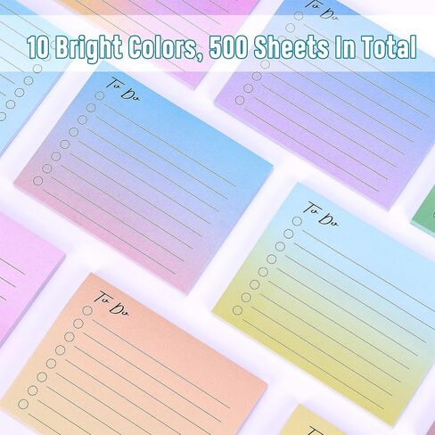 EOOUT 10 Pack Lined Sticky Notes, 500 Sheets to Do List Sticky Notes with Line, 3x4 Inches Self-Stick Notes, Square Sticky Notes for Office, Home, School, Meeting in Saudi Arabia