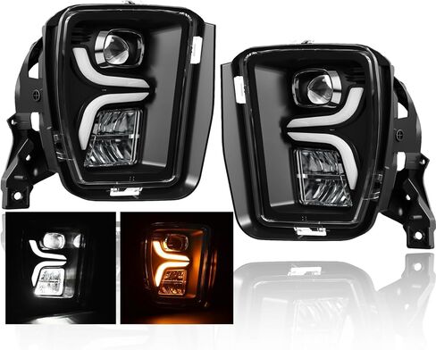 مصابيح ضباب LED مطورة مع DRL وإشارات انعطاف مناسبة لـ Dodge Ram 1500 2013 2014 2015 2016 2017 2018، طقم استبدال مجموعة مصابيح الضباب الأمامية للشاحنات الصغيرة، معتمد من DOT، زوج واحد in Kuwait