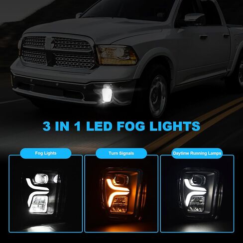 مصابيح ضباب LED مطورة مع DRL وإشارات انعطاف مناسبة لـ Dodge Ram 1500 2013 2014 2015 2016 2017 2018، طقم استبدال مجموعة مصابيح الضباب الأمامية للشاحنات الصغيرة، معتمد من DOT، زوج واحد in Kuwait