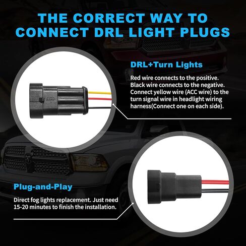 مصابيح ضباب LED مطورة مع DRL وإشارات انعطاف مناسبة لـ Dodge Ram 1500 2013 2014 2015 2016 2017 2018، طقم استبدال مجموعة مصابيح الضباب الأمامية للشاحنات الصغيرة، معتمد من DOT، زوج واحد in Kuwait