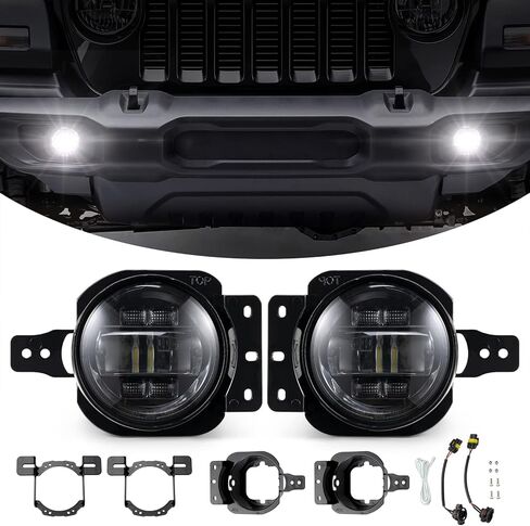 Kiwi Master LED Fog Lights for Jeep Gladiator JT 2018-2024 Jeep Wrangler JL/4xe Accessories Bumper Lamps Assembly Kit, 3 Brackets Fits Sport/Willys Mojave Sahara Rubicon/Steel Bumpers, Pair in Saudi Arabia