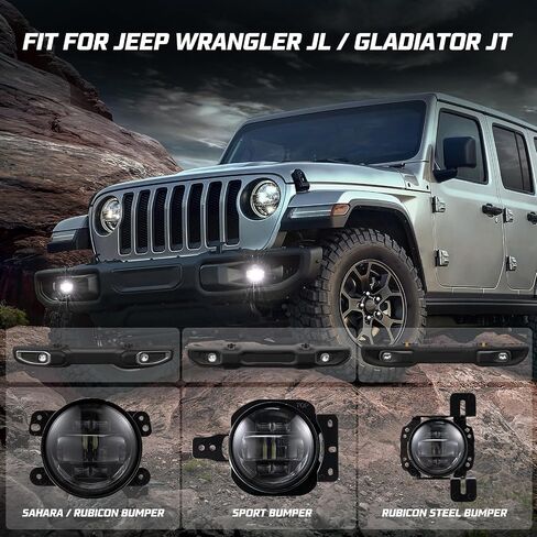 Kiwi Master LED Fog Lights for Jeep Gladiator JT 2018-2024 Jeep Wrangler JL/4xe Accessories Bumper Lamps Assembly Kit, 3 Brackets Fits Sport/Willys Mojave Sahara Rubicon/Steel Bumpers, Pair in Saudi Arabia