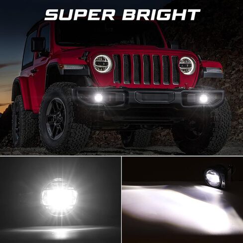 Kiwi Master LED Fog Lights for Jeep Gladiator JT 2018-2024 Jeep Wrangler JL/4xe Accessories Bumper Lamps Assembly Kit, 3 Brackets Fits Sport/Willys Mojave Sahara Rubicon/Steel Bumpers, Pair in Saudi Arabia