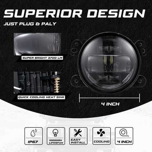 Kiwi Master LED Fog Lights for Jeep Gladiator JT 2018-2024 Jeep Wrangler JL/4xe Accessories Bumper Lamps Assembly Kit, 3 Brackets Fits Sport/Willys Mojave Sahara Rubicon/Steel Bumpers, Pair in Saudi Arabia