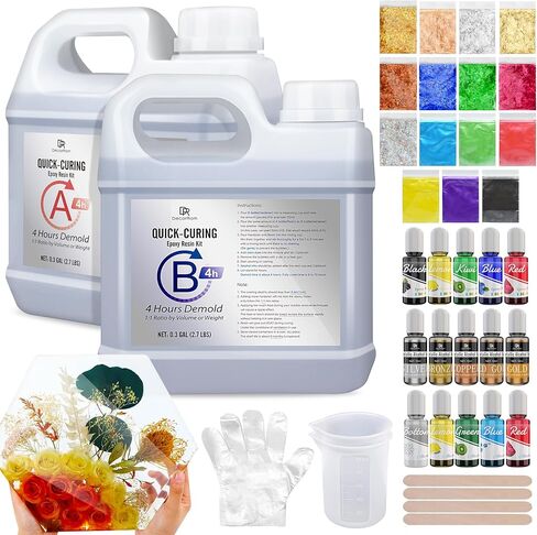 راتنجات إيبوكسي سريعة المعالجة - 86 أونصة 4 ساعات من ترقية القالب من الراتنج الشفاف الكريستالي، راتنجات صب خالية من الفقاعات لفن الراتنج DIY، الأكواب، الطلاء، المجوهرات، مع حبر الراتنج، الصبغة، الميكا، اللامع، رقائق الرقائق المعدنية in Kuwait