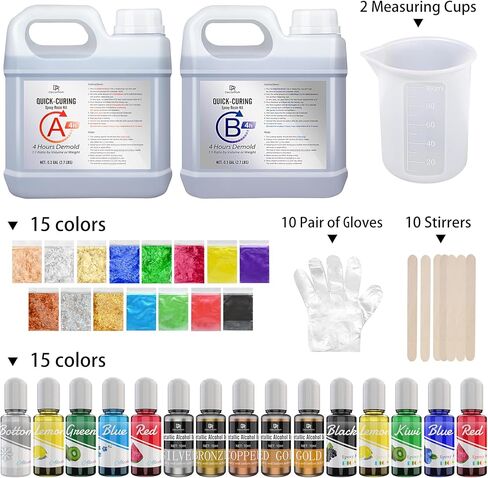 راتنجات إيبوكسي سريعة المعالجة - 86 أونصة 4 ساعات من ترقية القالب من الراتنج الشفاف الكريستالي، راتنجات صب خالية من الفقاعات لفن الراتنج DIY، الأكواب، الطلاء، المجوهرات، مع حبر الراتنج، الصبغة، الميكا، اللامع، رقائق الرقائق المعدنية in Kuwait