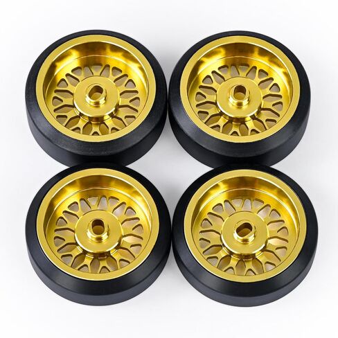 4 Pcs Rc Drift Wheels & Logo Drift Tires for 1/24 1/28 Wltoys, [2N+2W] Aluminum Alloy Rims with Rc Drift Car Tires for 1/24 1/28 Mini-Q Mini-D TG Racing Wltoys K969 K989 284131 (Gold) in Saudi Arabia