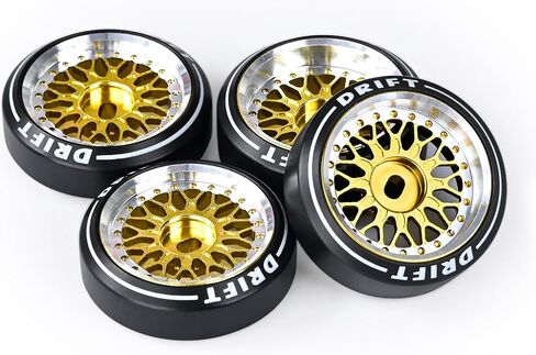 4 Pcs Rc Drift Wheels & Logo Drift Tires for 1/24 1/28 Wltoys, [2N+2W] Aluminum Alloy Rims with Rc Drift Car Tires for 1/24 1/28 Mini-Q Mini-D TG Racing Wltoys K969 K989 284131 (Gold) in Saudi Arabia