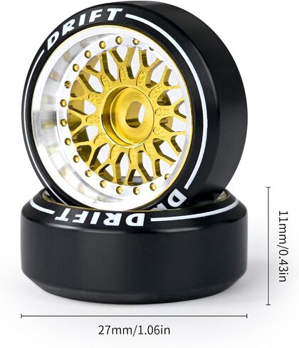 4 Pcs Rc Drift Wheels & Logo Drift Tires for 1/24 1/28 Wltoys, [2N+2W] Aluminum Alloy Rims with Rc Drift Car Tires for 1/24 1/28 Mini-Q Mini-D TG Racing Wltoys K969 K989 284131 (Gold) in Saudi Arabia