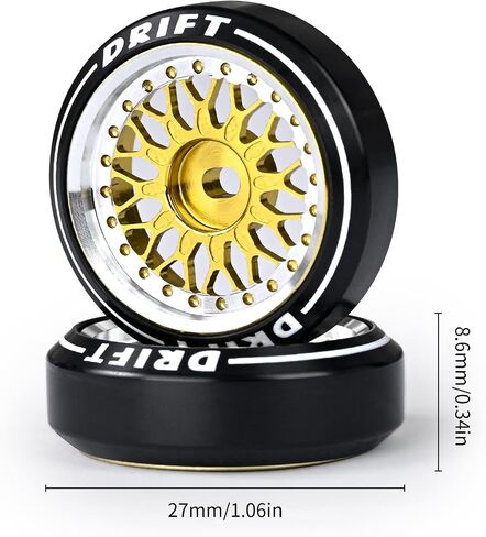 4 Pcs Rc Drift Wheels & Logo Drift Tires for 1/24 1/28 Wltoys, [2N+2W] Aluminum Alloy Rims with Rc Drift Car Tires for 1/24 1/28 Mini-Q Mini-D TG Racing Wltoys K969 K989 284131 (Gold) in Saudi Arabia