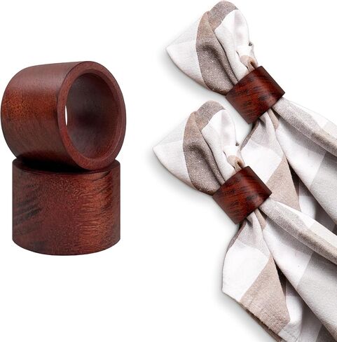 Wooden Napkin Rings Set of 12 Handmade Napking Holders for Dining Tableware, Thanksgiving, Party, Table Décor (Rounded) in Saudi Arabia