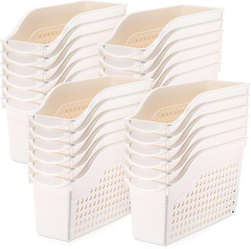 24 Packs Large Book Bins with Wheels Plastic File and Binder Holders White Hollowed Magazine Books Storage Organizers for Home Classroom School Office Supplies in Saudi Arabia