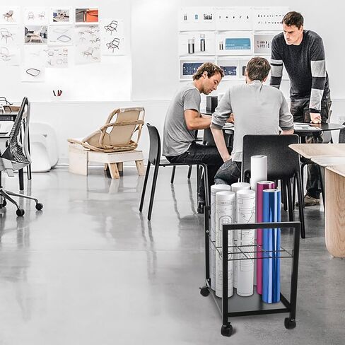 Blueprint Holder - Blueprint Storage Metal Blue Print Storage Organizer with Wheels, 12 Slots Construction Plan Holder to Storage Poster Architectural Rolled Maps for Home Office School in Kuwait