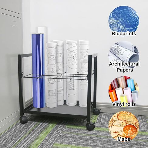 Blueprint Holder - Blueprint Storage Metal Blue Print Storage Organizer with Wheels, 12 Slots Construction Plan Holder to Storage Poster Architectural Rolled Maps for Home Office School in Kuwait
