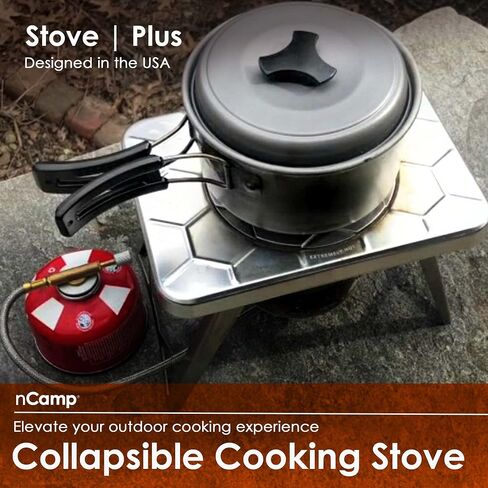 حزمة nCamp Kitchen to Go مكونة من 5 قطع، موقد تخييم محمول مدمج متعدد الوقود، محول بروبان ISO، سطح إعداد لوح تقطيع الخيزران المرتفع، ماكينة صنع القهوة في المقهى، حقيبة حمل، للتخييم in Kuwait