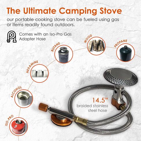 حزمة nCamp Kitchen to Go مكونة من 5 قطع، موقد تخييم محمول مدمج متعدد الوقود، محول بروبان ISO، سطح إعداد لوح تقطيع الخيزران المرتفع، ماكينة صنع القهوة في المقهى، حقيبة حمل، للتخييم in Kuwait