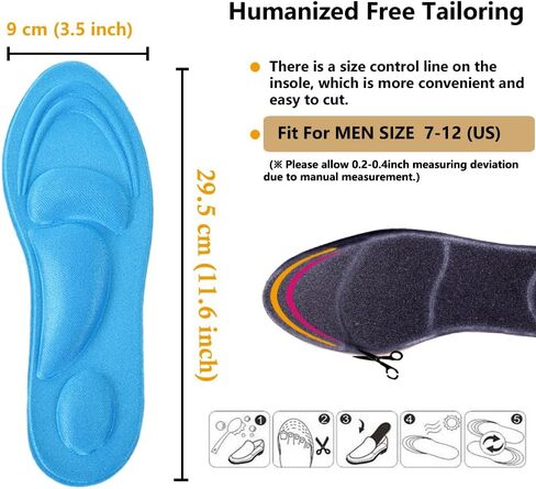 نعال داخلي للرجال، (زوجان)، حشوات أحذية إسفنجية مسامية خماسية الأبعاد، نعال داعمة للقوس، نعال التهاب اللفافة الأخمصية للقدم المسطحة، التهاب اللفافة الأخمصية، آلام القوس وتخفيف آلام القدم (مقاس الرجال 7-12) in Kuwait