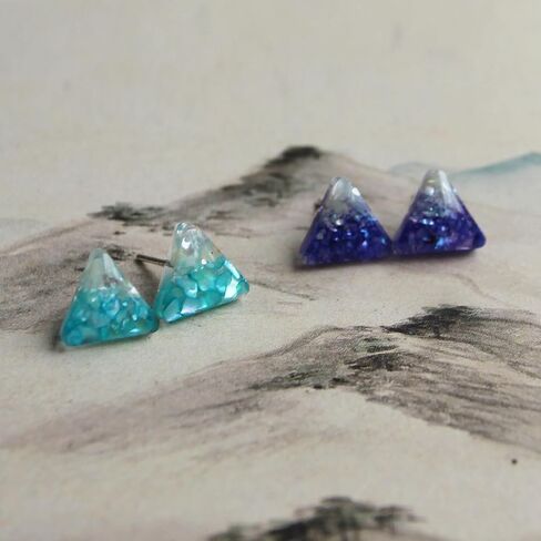Mountain-like Ancient Cultural | 925 Sterling Silver Earrings Studs | Handmade Gift for Women Girls (Blue & Cyan) in Saudi Arabia