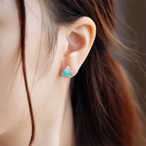 Mountain-like Ancient Cultural | 925 Sterling Silver Earrings Studs | Handmade Gift for Women Girls (Blue & Cyan) in Saudi Arabia