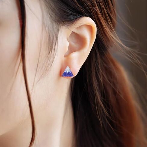 Mountain-like Ancient Cultural | 925 Sterling Silver Earrings Studs | Handmade Gift for Women Girls (Blue & Cyan) in Saudi Arabia