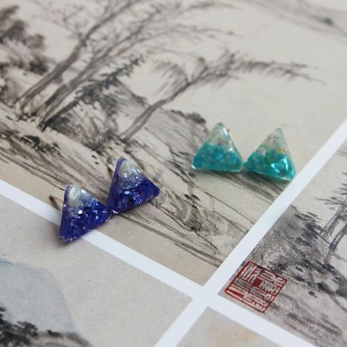 Mountain-like Ancient Cultural | 925 Sterling Silver Earrings Studs | Handmade Gift for Women Girls (Blue & Cyan) in Saudi Arabia
